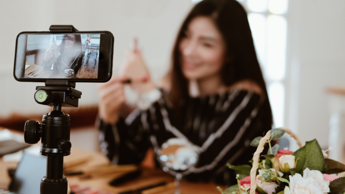 woman recording a video